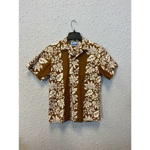 Styled By RJC - Made in Hawaii Brown Floral Tiki Brown Button Down Shirt NO SIZE